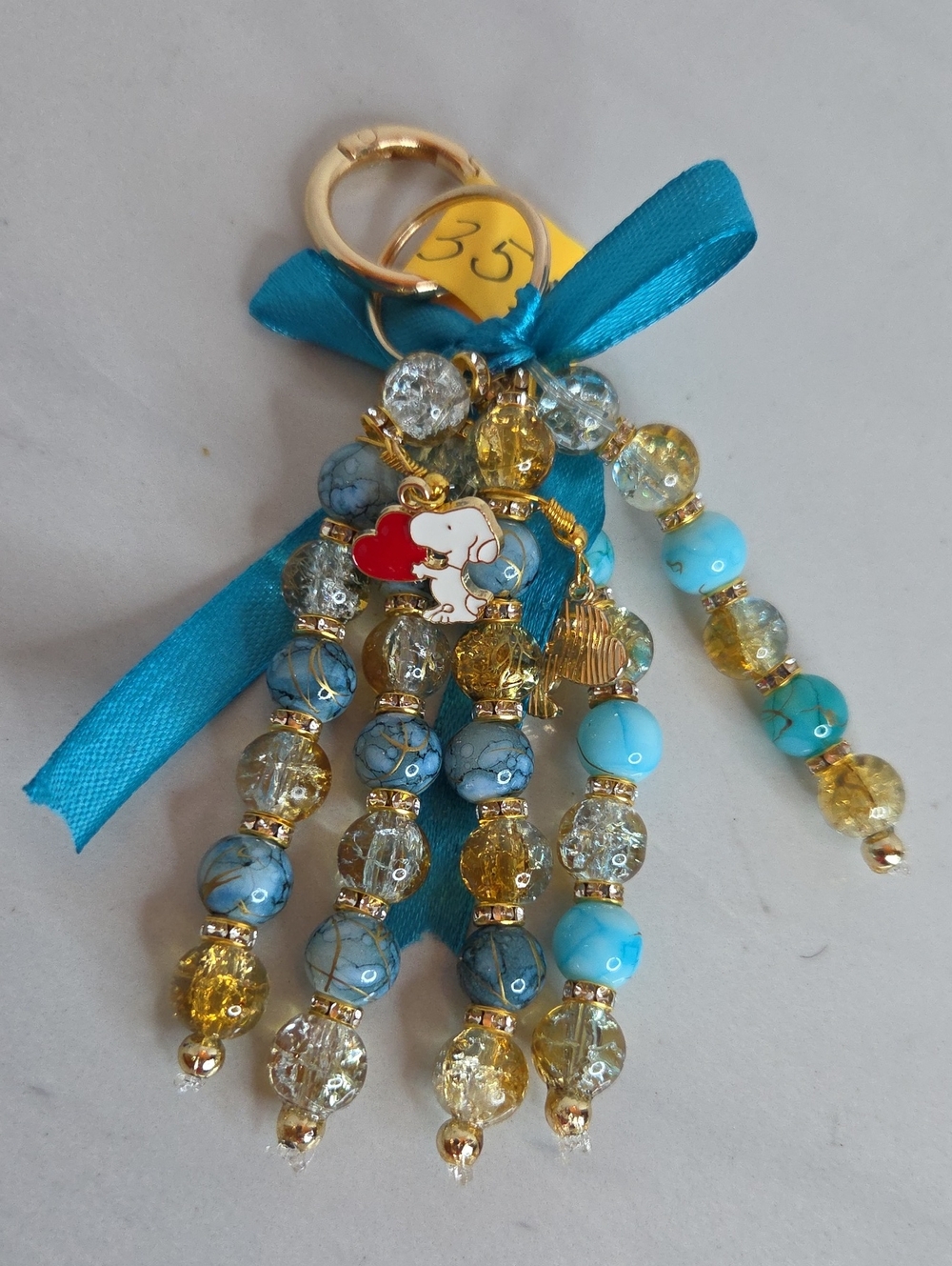 351 - GlassTurquoise & Gold Beaded Bag Charm